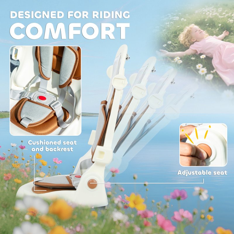 AIYAPLAY Kids Trike, Foldable Toddler Tricycle 5 in 1 with Adjustable Parent Handle & Removable Canopy, 5-point Safety Harness, Footrest, Storage Bag, for Ages 1-3 Years, Cream White