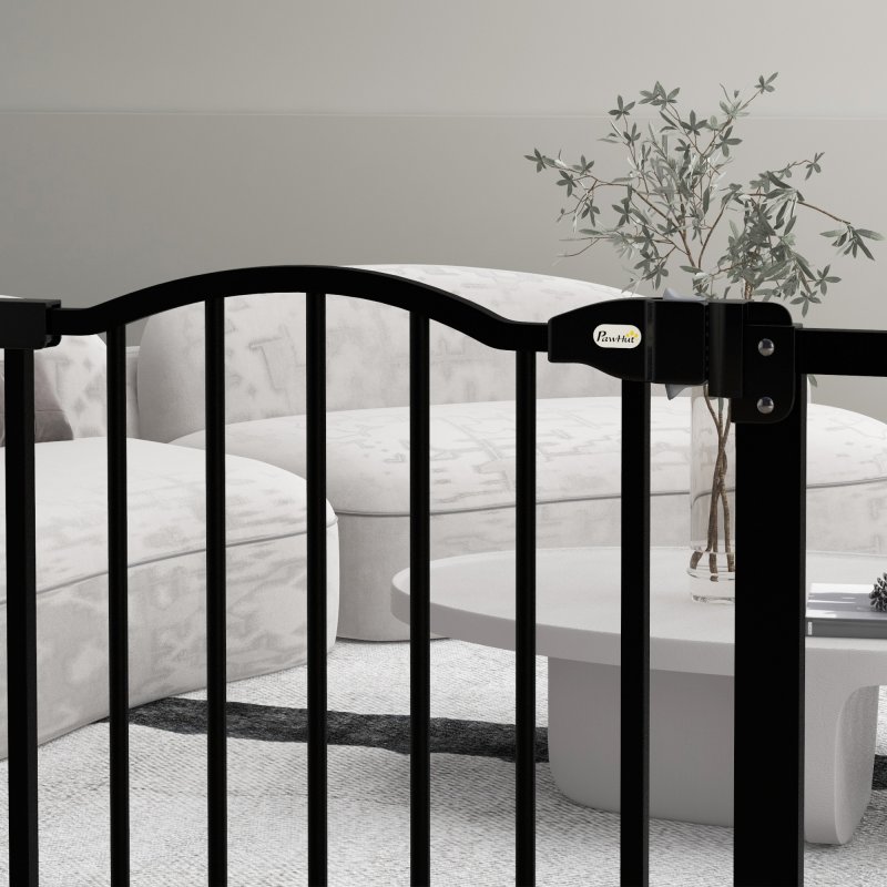PawHut Pressure Fit Dog Stair Gate No Drilling Safety Gate Auto Close for Doorways, Hallways, 74-80cm Adjustable, 78cm Tall, Black