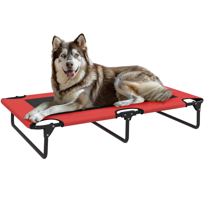 PawHut Raised Dog Bed, Portable Elevated Pet Cot with Breathable Mesh for Indoor Outdoor, for Large Dogs, 107 x 61 x 20 cm, Red