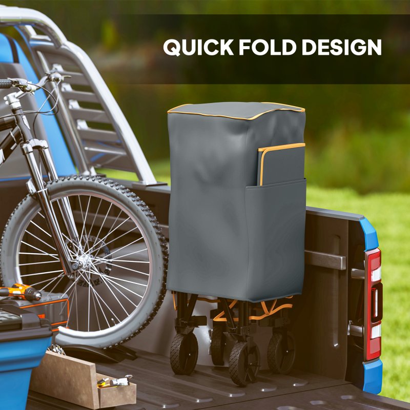 Outsunny Double Decker Folding Trolley on Wheels, 200KG & 350L Capacity Collapsible Wagon Festival Trolley Cart with 134cm Extended for Camping Sports Shopping Garden and Beach, Grey