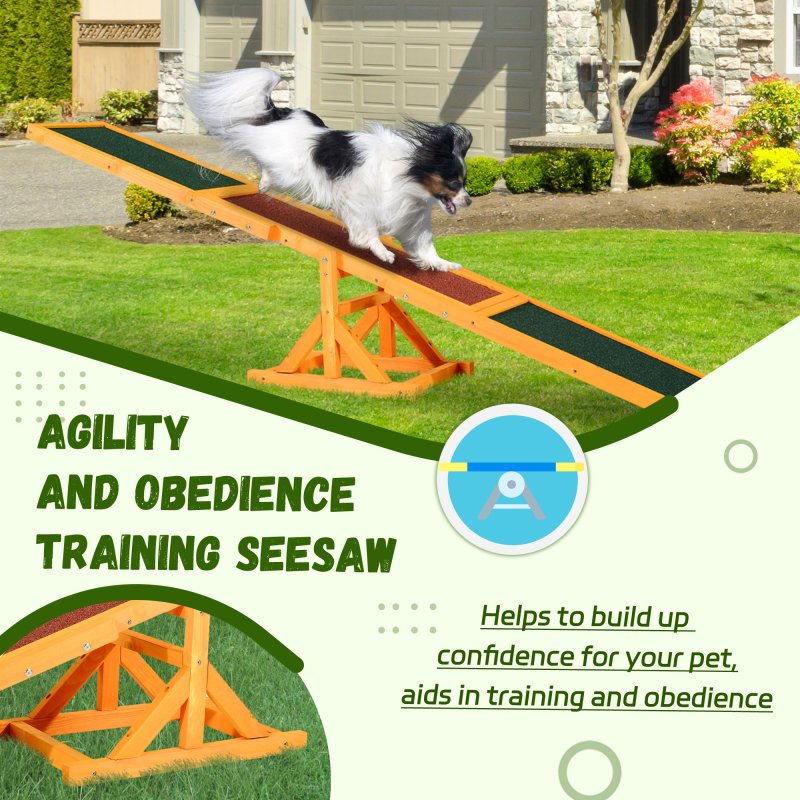 PawHut Wooden Pet Seesaw for Big Dogs, Agility Training Equipment for Dogs with Anti-Slip surface, 180 x 30 x 30cm - Natural
