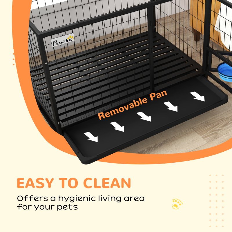 PawHut 43" Heavy Duty Dog Crate with Bowl Holder, Dog Cage on Wheels with Removable Tray, Openable Top, Detachable Door, Indoor Outdoor Use, for Large and Extra Large Dogs - Black