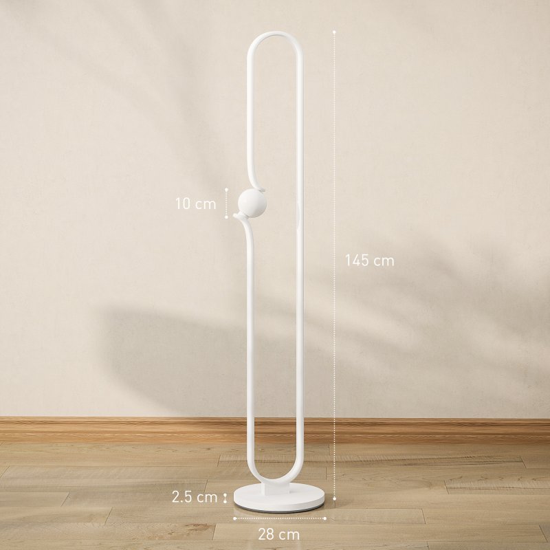 HOMCOM LED Floor Lamp, Dimmable Floor Standing Lamp with Glass Night Light, Foot Switch for Living Room, Bedroom, Office, White