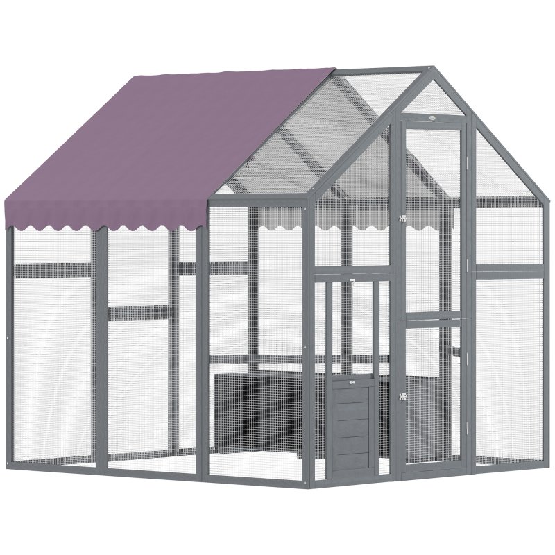 PawHut Chicken Run, Large Wooden Walk In Chicken Coop with Waterproof Cover, Split Door, 2 Nesting Boxes, 2 Roosting Bars, Poultry Hen Cage for 6-8 Chickens, Ducks, Geese, Rabbits, 1.7 x 1.8 x 1.8 m