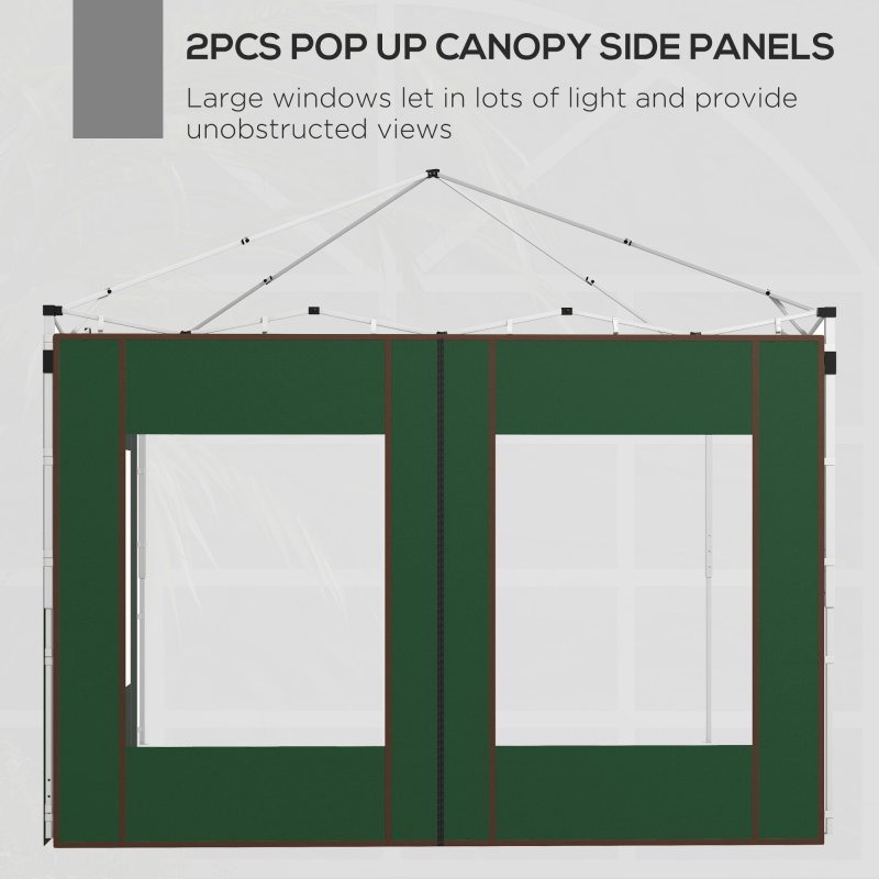 Outsunny Gazebo Side Panels with Zipped Doors and Windows, for 3x3(m) or 3x6m Pop Up Gazebo, 2 Pack Sides Replacement, Green
