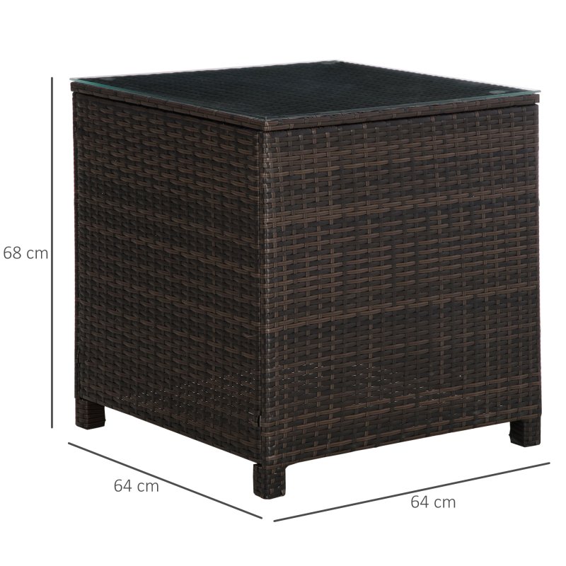 Outsunny Patio PE Rattan Side Table, Square Outdoor Coffee Table w/ Tempered Glass Top, Mixed Brown