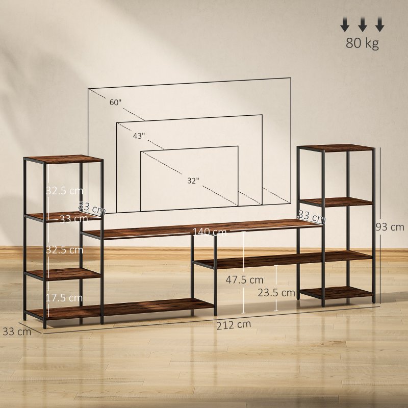 HOMCOM TV Unit for TVs up to 60 Inches, Industrial TV Stand with Storage Shelves, Entertainment Centre for Living Room, Bedroom