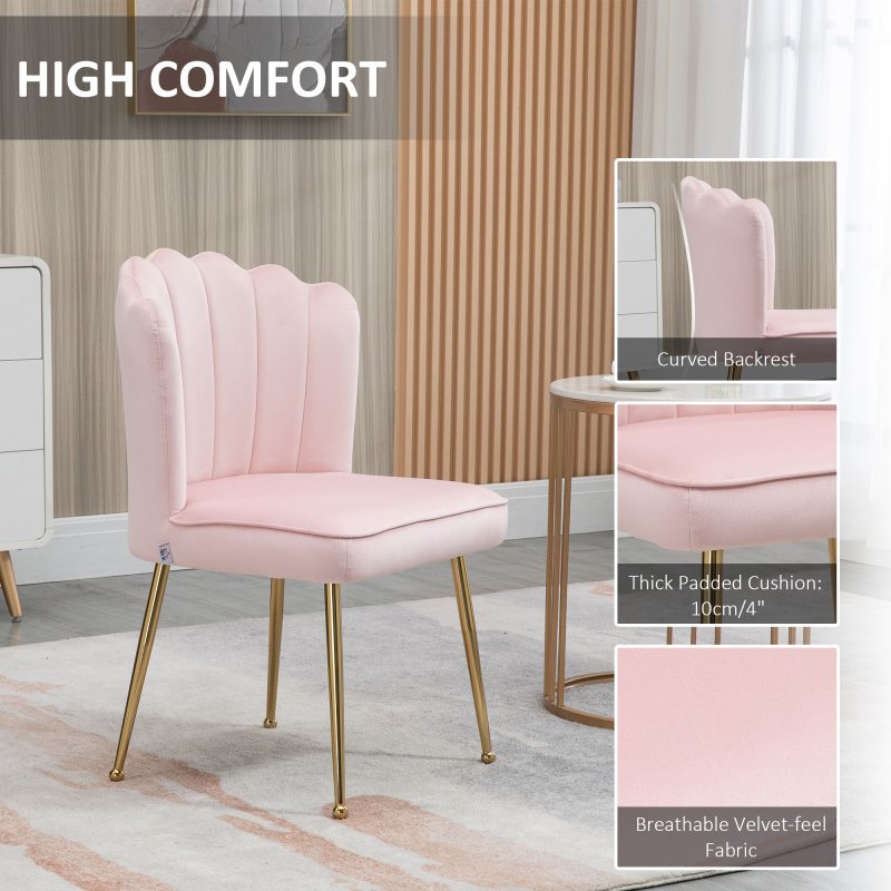 HOMCOM Shell Luxe Velvet Accent Chair with Gold-tone Metal Legs, Modern Vanity Chair for Living Room, Bedroom, Home Office, Pink