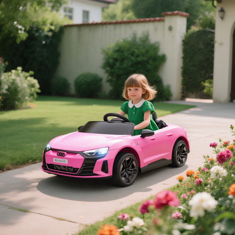 HOMCOM Audi RS e-tron GT Licensed Electric Car for Kids, 12V Battery Powered Electric Ride-on Toy with Remote Control Music, Suspension Wheels, Soft Start, for 3-5 years, Pink