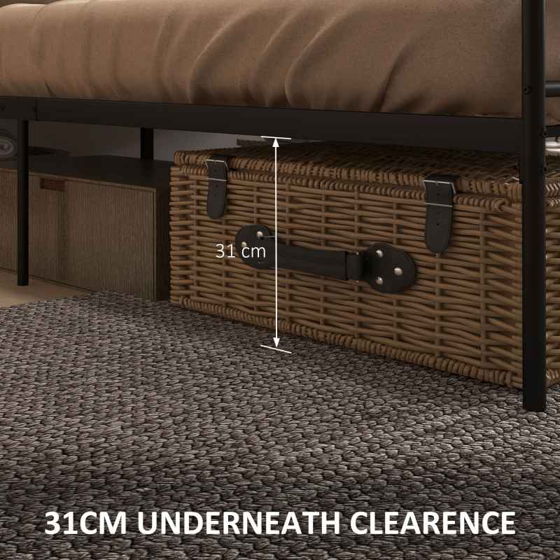 HOMCOM 5ft4 King Metal Bed Frame, Steel Bed Base with Headboard and Footboard, 31cm Under-bed Storage Space and Metal Slat Support for Bedroom, 165 x 211cm, Black