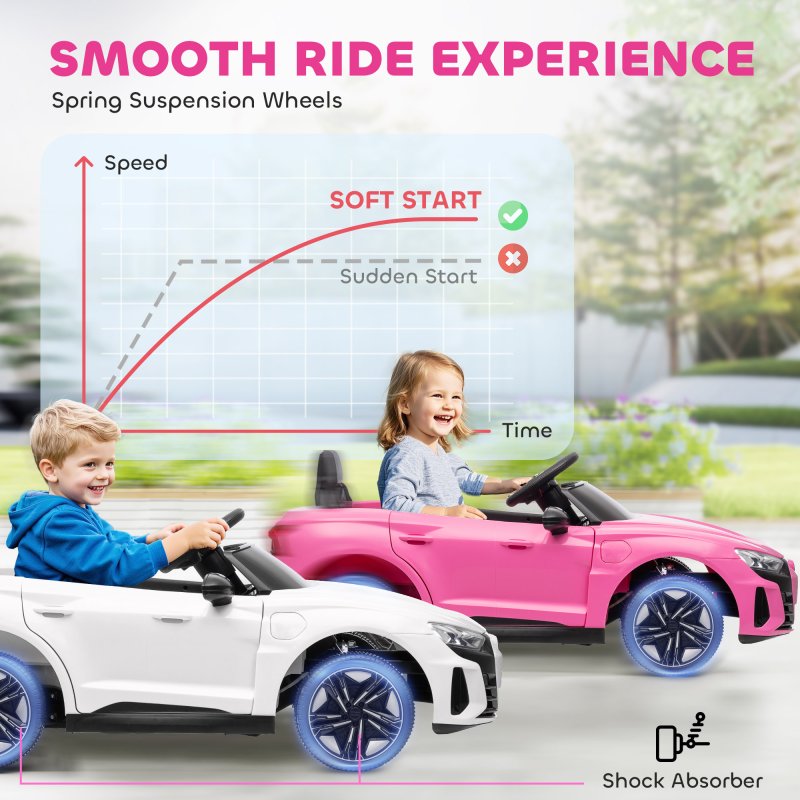HOMCOM Audi RS e-tron GT Licensed Electric Car for Kids, 12V Battery Powered Electric Ride-on Toy with Remote Control Music, Suspension Wheels, Soft Start, for 3-5 years, Pink