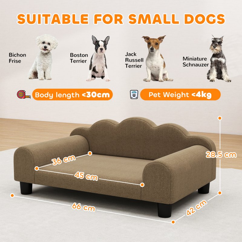 PawHut Dog Sofa Bed, Elevated Cat Sofa with Backrest and Armrest, Breathable Pet Lounge for Indoor Small Dogs, Brown