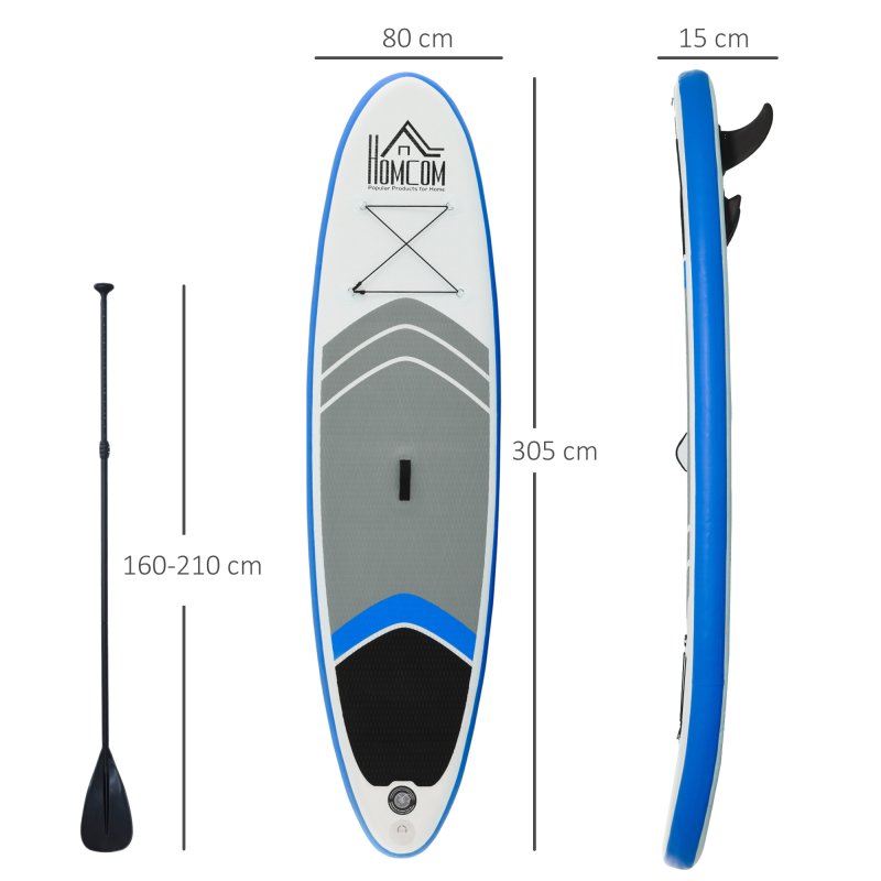 HOMCOM 10' x 32" x 6" Inflatable Stand Up Paddle Board, Non-Slip & Ultra-Light Deck with SUP Accessories, Adj Paddle, Backpack Bag, and Three Bottom Fins, for Youth Adults Beginner, Blue