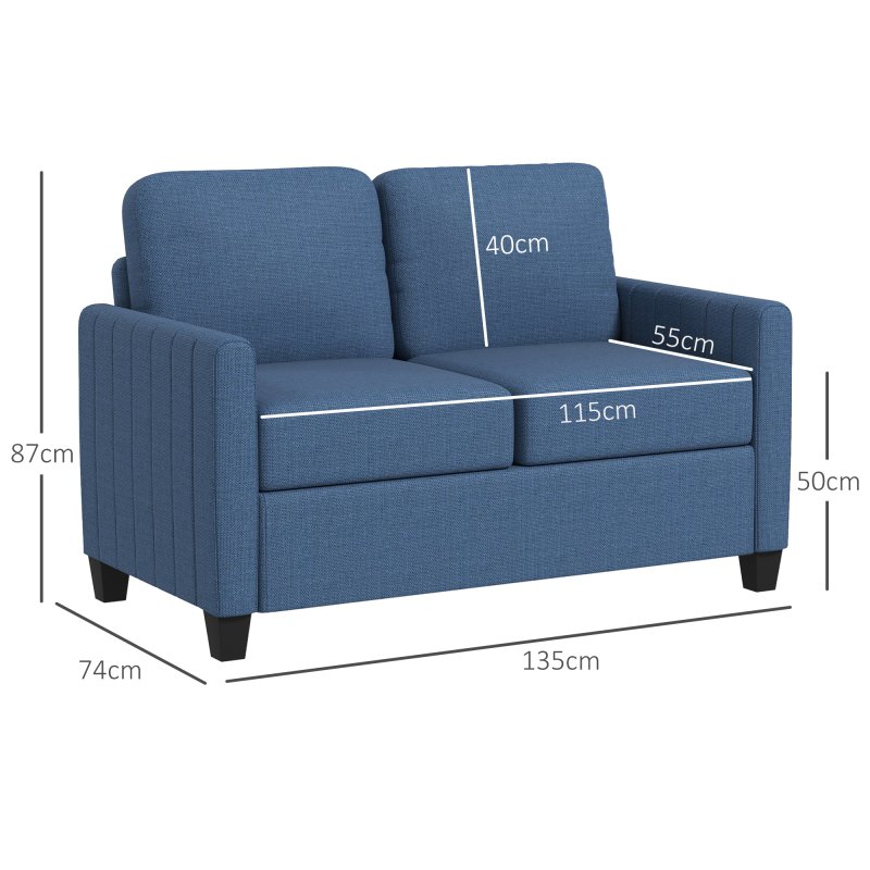 HOMCOM 2 Seater Sofa, Channel Tufted Modern Fabric Couch, Comfy Upholstered Small Sofa Loveseat with Spring Cushion, Back Pillow, for Living Room, Bedroom, Office
