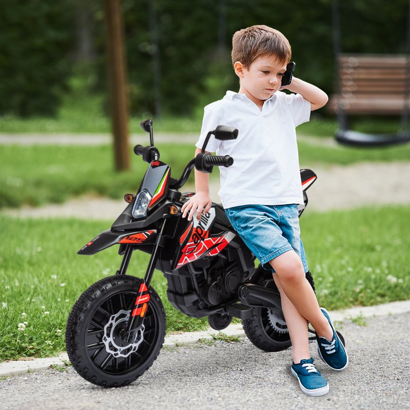 AIYAPLAY 12V Kids Motorcycle, Aprilia Licensed Kids Electric Motorbike with Training Wheels, Spring Suspension, LED Light, Music, USB, Kids Electric Bike for Boys, Girls, Red/Black