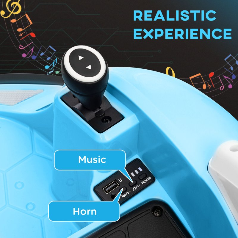 AIYAPLAY Kids Bumper Car, 360 Rotation 12V Waltz Car, Battery Powered Ride-On Toy with Remote Control, Dual Joystick, Music, USB, LED Lights, Horn, for Ages 1.5-5 Years, Blue