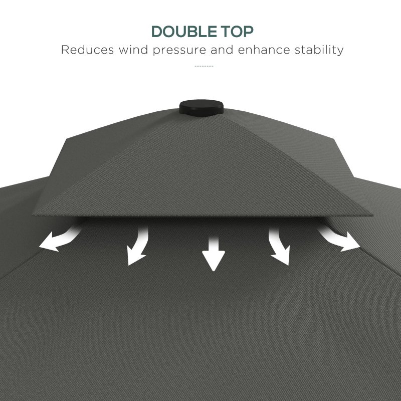 Outsunny 2.5m Cantilever Parasol with Easy Lever, Square Double Top Garden Parasol Umbrella with Ruffles and Cross Base, Overhanging Outdoor Sun Shades, Dark Grey