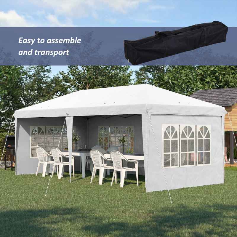 Outsunny 3 x 6m Garden Pop Up Gazebo, Height Adjustable Marquee Party Tent with Sidewalls, Storage Bag, White