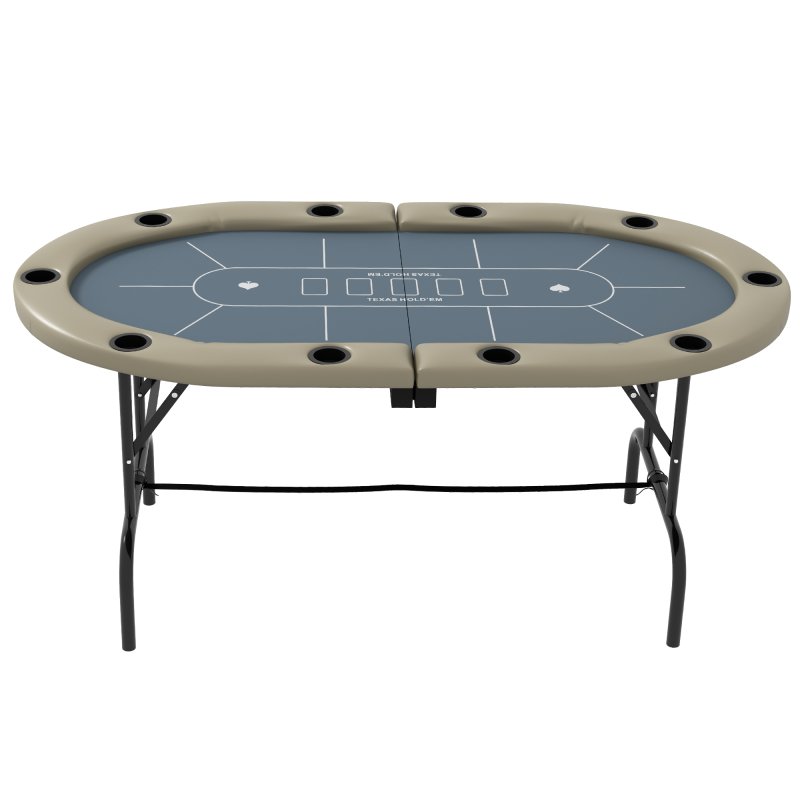 SPORTNOW 10 Player Folding Poker Table, Oval Portable Blackjack Casino Table with Cup Holders, Cushioning Edge, Brown and Blue
