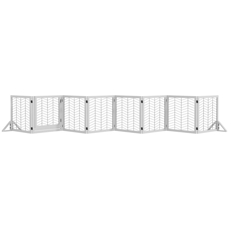 PawHut Freestanding Pet Gate, 8 Panels Dog Playpen, Foldable Dog Barrier with 2 Pcs Support Feet, for House, Doorway, Stairs, Small and Medium Dogs - White