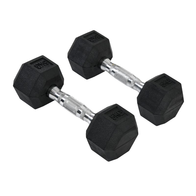 HOMCOM Rubber Dumbbell Sports Hex Weights Sets Home Gym Fitness Hexagonal Dumbbells Kit Weight Lifting Exercise (2 x 5kg)