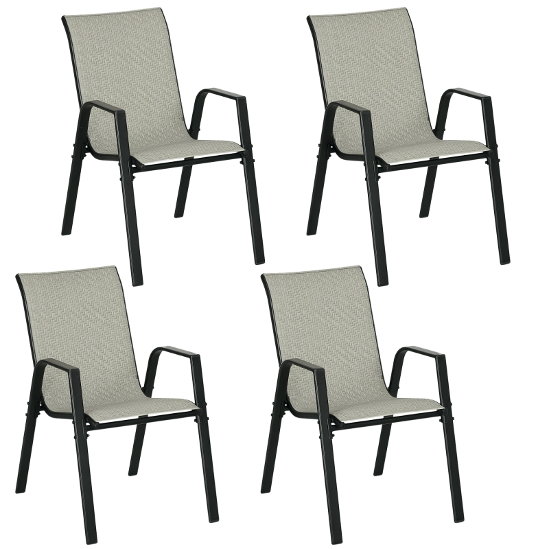 Outsunny Stackable Outdoor Chairs Set of 4, Rattan Garden Chairs with Armrests and Backrest for Deck, Mixed Grey