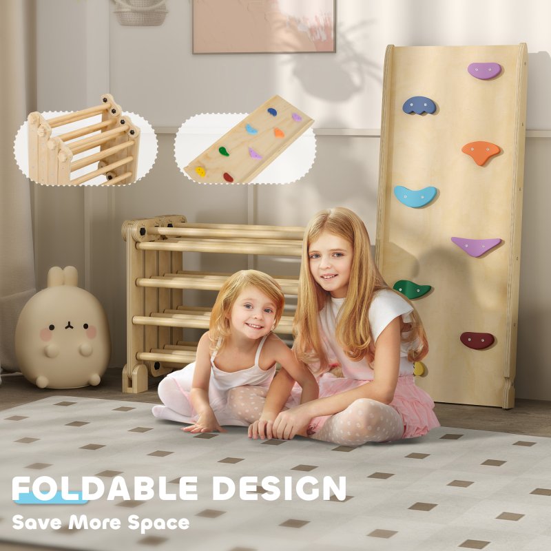 AIYAPLAY 3 in 1 Kids Climbing Set, Foldable Toddler Climbing Toys Indoor with Sliding Ramp, Montessori Climber Set for 2-6 Years Old, Gift for Boys, Girls