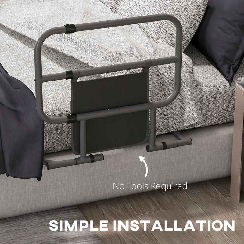 HOMCOM Large Safety Bed Rail for Elderly Adults, Heavy Duty Folding Bed Assist Rail with Storage Pocket for Disabled, Pregnant, Black