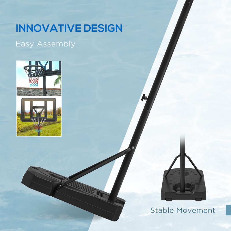 SPORTNOW Height Adjustable Basketball Hoop and Stand, Freestanding Basketball Stand, Net w/ Wheels, Enlarged Base, PE Backboard, 2-3.05m - Black