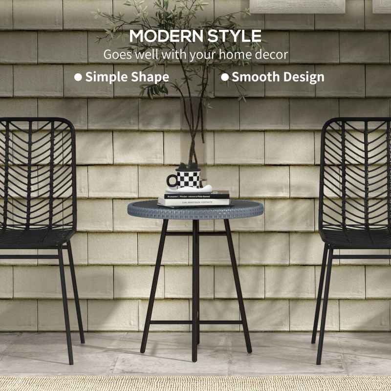 Outsunny Outdoor Coffee Table, Garden PE Rattan Side Table with Plastic Wood Table Top, X-Shape Support for Indoor, Outdoor, Balcony, Patio, Grey