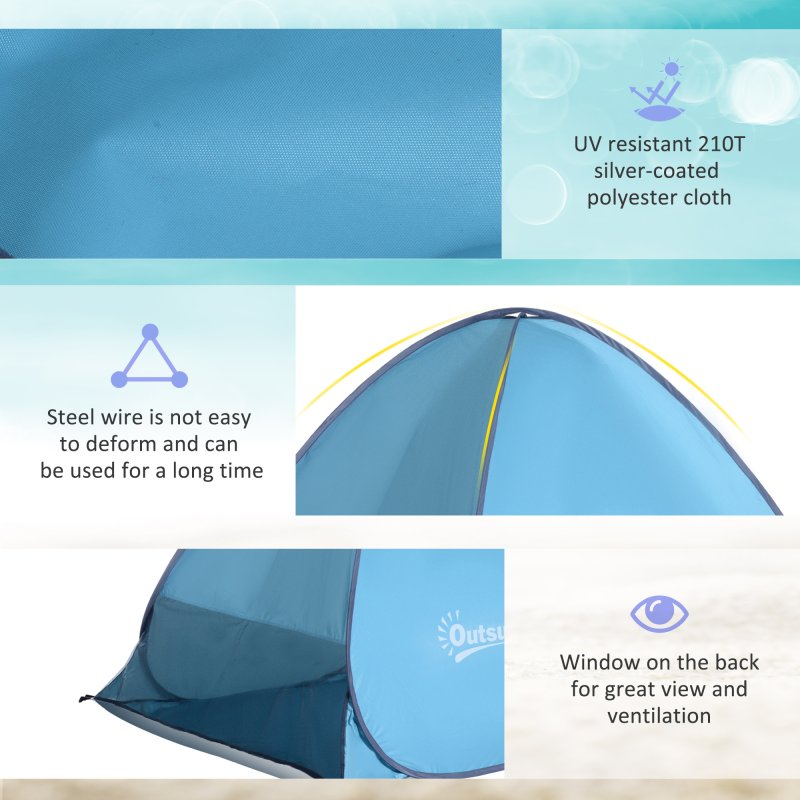Outsunny Pop up Beach Tent, UV 30+ Portable Sun Shelter with Carry Bag, 2x1.5m for 2-3 Person, Blue
