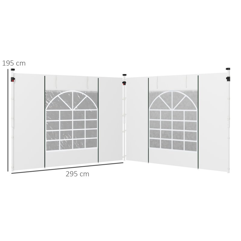Outsunny Gazebo Side Panels with Windows and Doors, for 3x3(m) or 3x6m Pop Up Gazebo, 2 Pack Sides Replacement, White