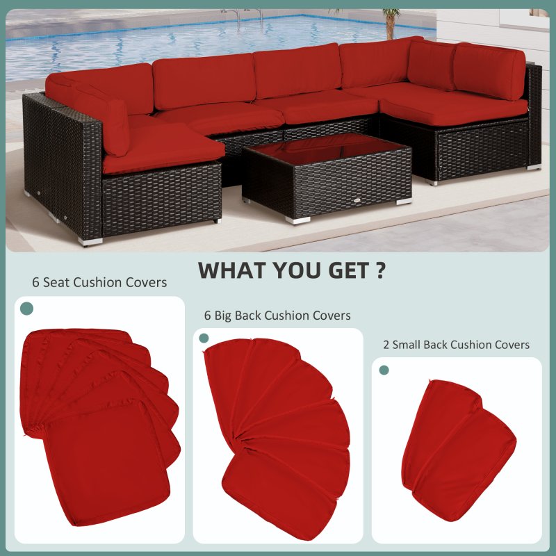 Outsunny Replacement Cushion Covers for Garden Sofa Set, Garden Rattan Sofa Cushion Polyester Cover Replacement Outdoor - No Cushion Included, Red