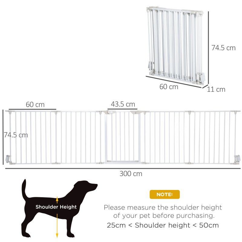 PawHut Pet Safety Gate, 5 Panels Playpen Fireplace, Metal Fence, Stair Barrier, Room Divider w/ Walk-Through Door - White