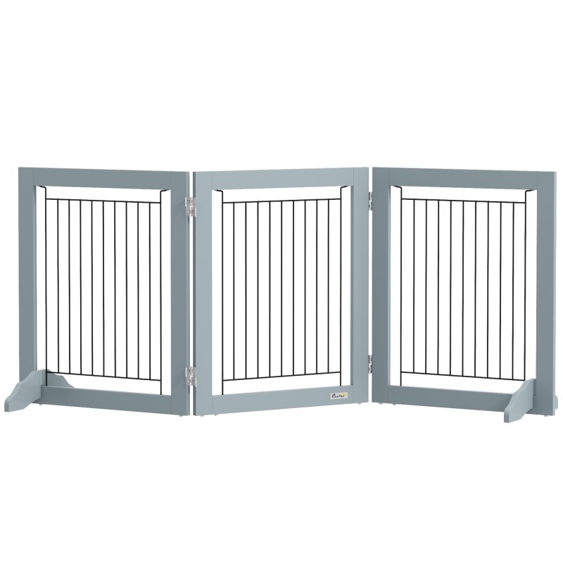 PawHut Freestanding Dog Cate, Foldable Wooden Pet Gate with  - 61cm Tall, for Stairways, Doorways, Hallways, Small Dogs - Grey