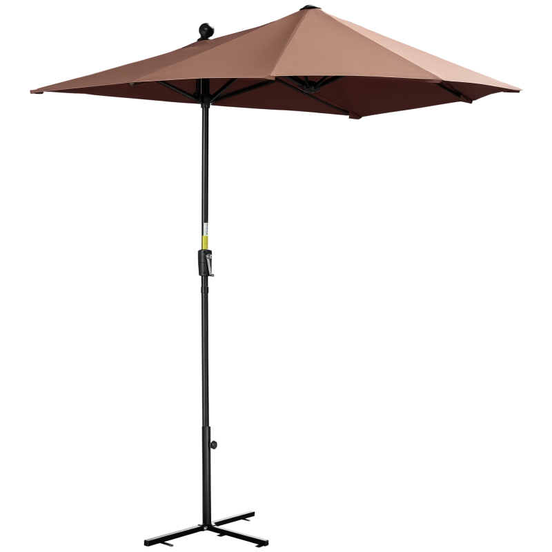 Outsunny 2m Half Parasol Market Umbrella Garden Balcony Parasol with Crank Handle, Cross Base, Double-Sided Canopy, Coffee