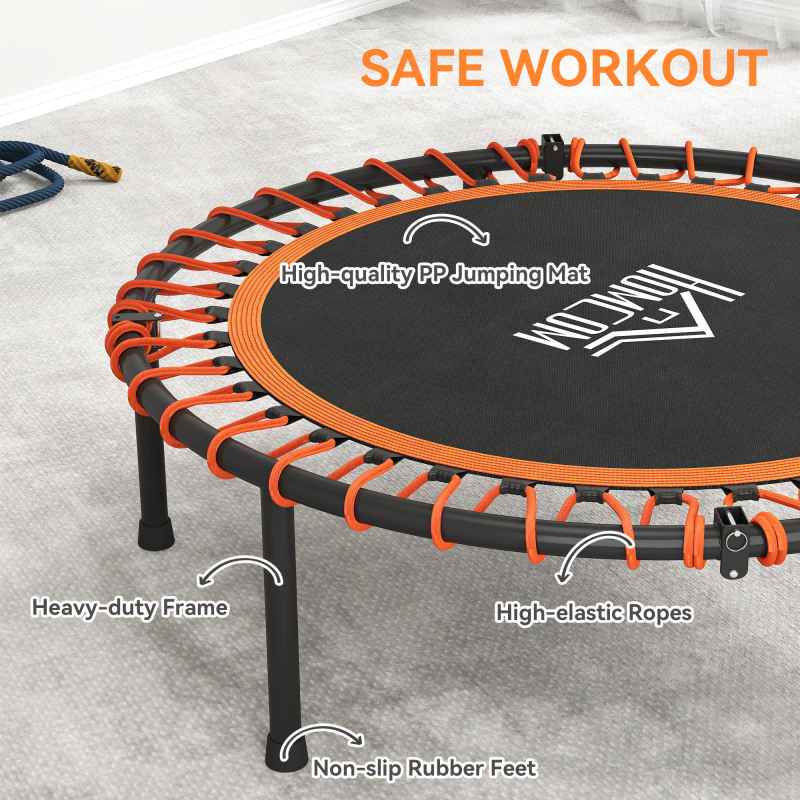 HOMCOM 45" Fitness Trampoline with Adjustable Handle, Folding Rebounder Trampoline Mini Jumper for Indoor Exercise Workout, Support Up to 100kg, Orange