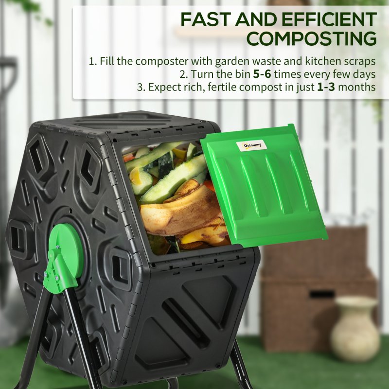 Outsunny 65L Compost Bin for Garden Rotating Compost Maker with Steel Legs and 48 Ventilation Openings