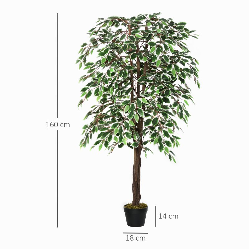 Outsunny 160cm/5.2FT Artificial Ficus Silk Tree with Nursery Pot, Decorative Fake Plant, for Indoor Outdoor D??cor