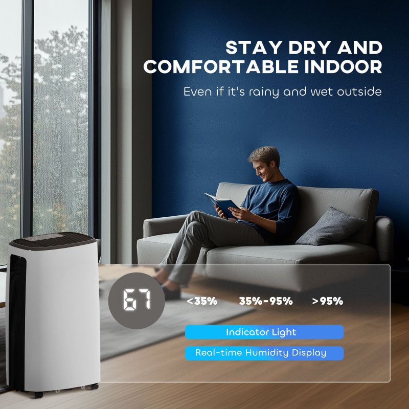 HOMCOM 16L/Day Dehumidifier with 3.7L Water Tank, 24H Timer On/Off, Digital Humidity Display, Dehumidifier for Home Damp, Bedroom, Condensation, Mould, Laundry Drying, White