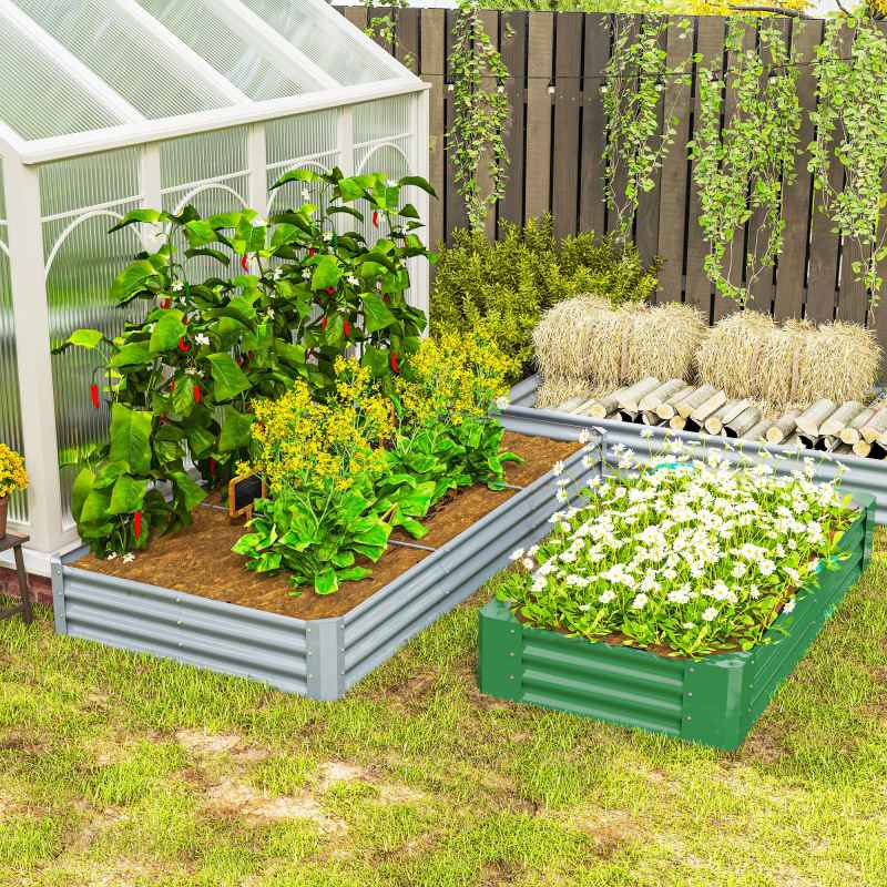 Outsunny Galvanised Raised Garden Bed, 240 x 120 x 30cm Raised Bed with Reinforcing Bars, Outdoor Raised Planter with Open Bottom for Vegetables, Flowers, Herbs, Silver
