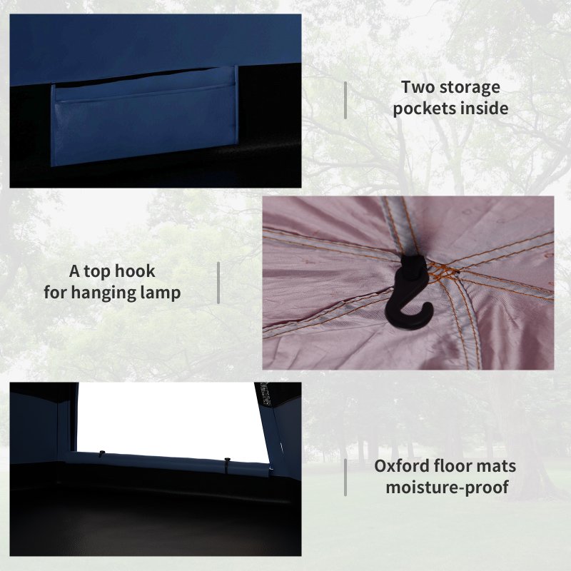 Outsunny Double Layer Pop Up Tent with Rainfly, Hexagon 4 Man Dome Tent, Portable Camping Shelter with Sewn-in Groundsheet and Carry Bag, for Festival Backpacking Road Trips, Blue