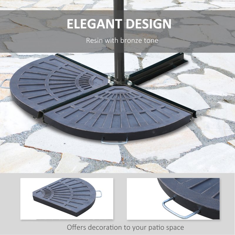 Outsunny 2 Piece Parasol Base, 28 kg Resin Umbrella Stand Weights for Cantilever Parasol with Handles, Bronze Tone