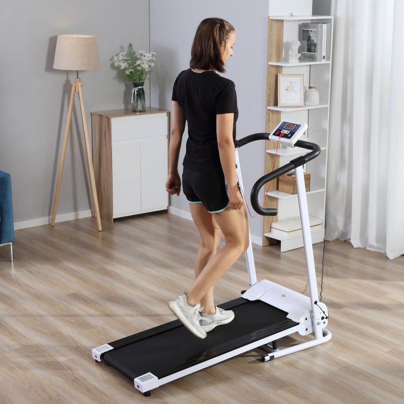 HOMCOM Electric Treadmill Walking Pad, 1-10km/h Folding Running Machine, Gym Fitness Exercise with LCD Monitor, White