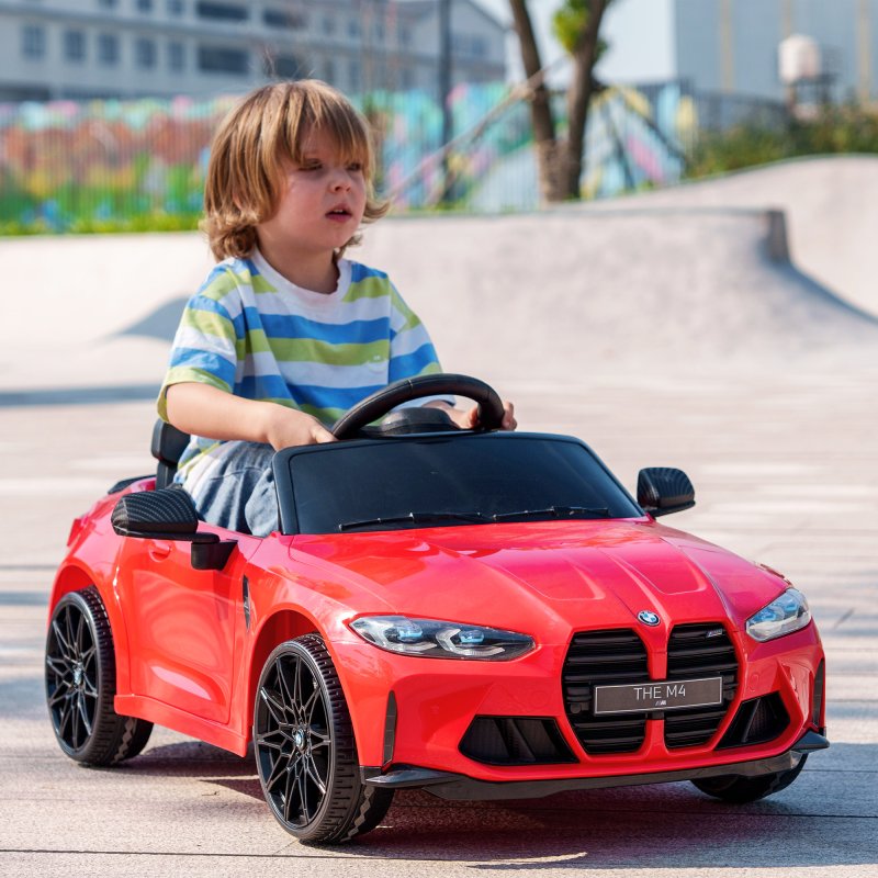 AIYAPLAY BMW M4 Licensed Electric Car for Kids, 12V Kids Electric Ride on with Remote Control, Suspension, Music, Horn, LED Lights, for Ages 3-5 Years, Red