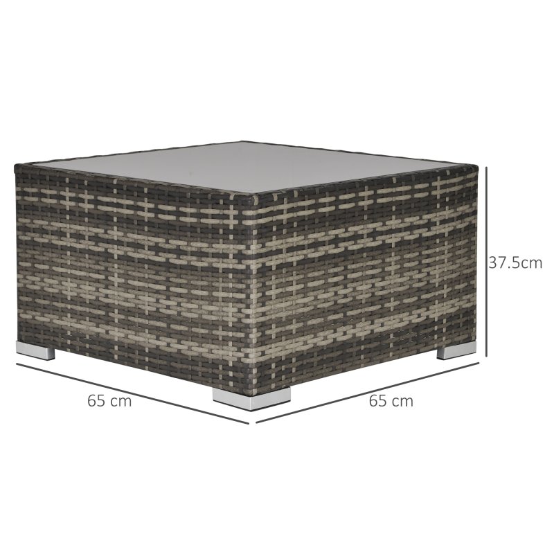 Outsunny Rattan Garden Coffee Table, 65 cm Square Garden Rattan Table with Tempered Glass Top, All-Weather Wicker Bistro Outdoor Furniture for Patio, Balcony, Porch, Deep Grey