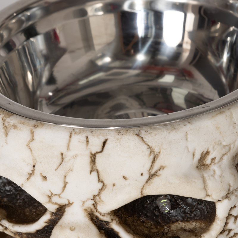 HOMCOM 14cm 5.5" Skeleton Candy Bowl Outdoor Halloween Decoration, Halloween Prop with Sound Activated, Light Up Eyes, Sound Effects for Haunted House