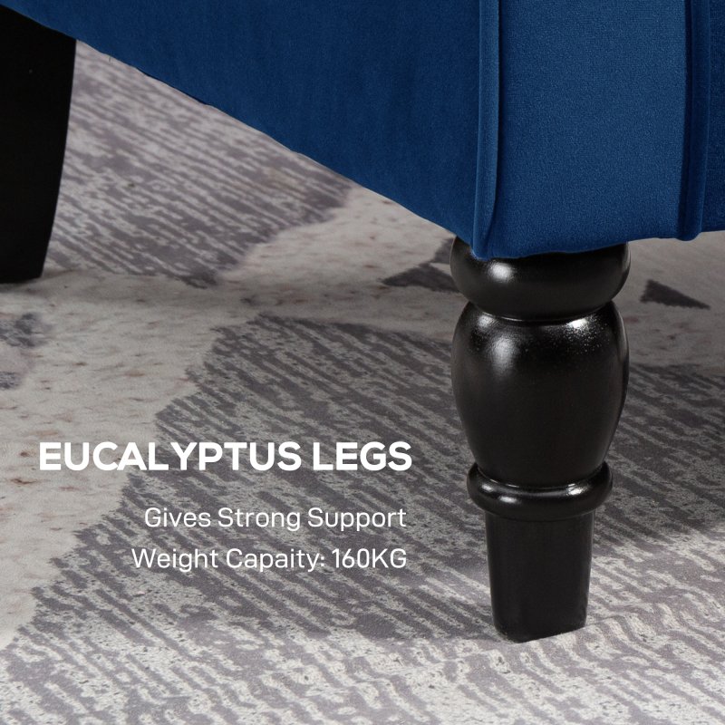 HOMCOM Retro Accent Chair, Velvet Wingback Armchair with Wood Frame Button Tufted Design for Living Room Bedroom, Blue