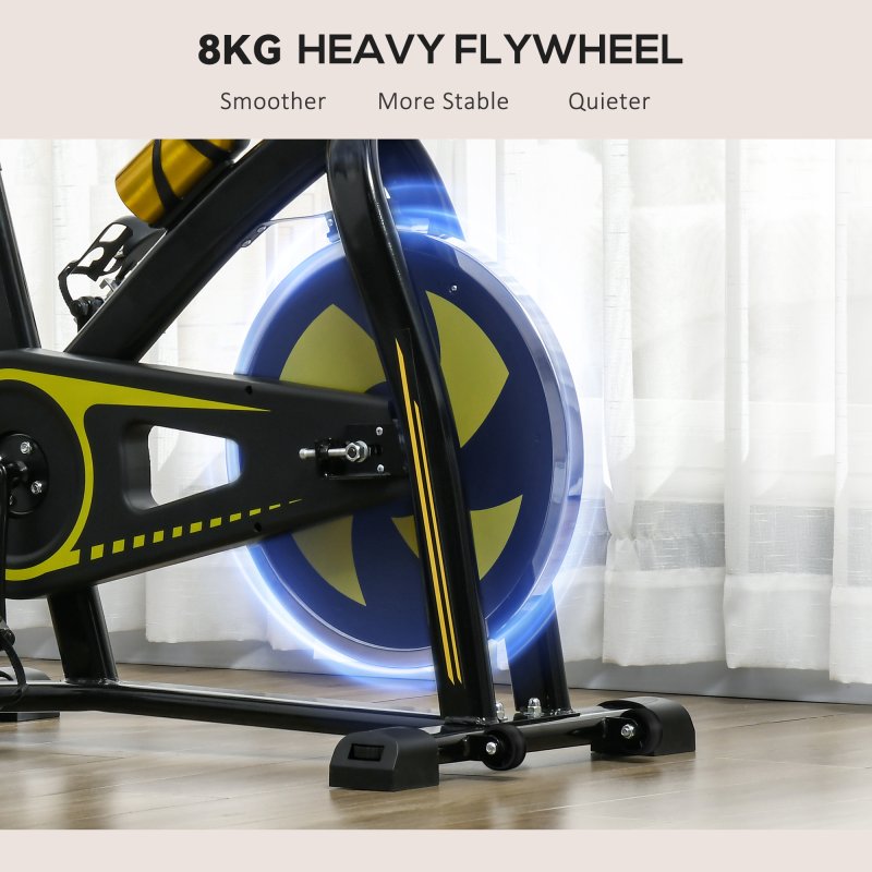 SPORTNOW Indoor Exercise Bike, Stationary Bike, Cycling Machine with Adjustable Seat and Resistance, Heart Rate Sensor, for Home Gym Workout, 8kg Flywheel, Yellow