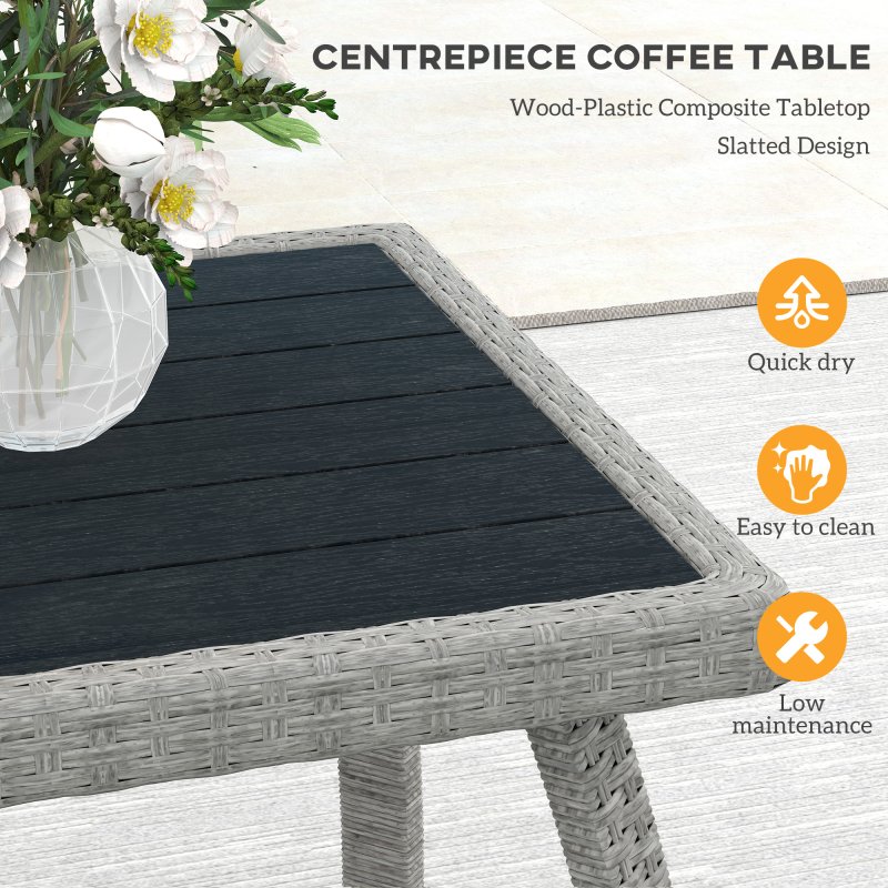 Outsunny 4 Piece Rattan Garden Furniture Set, Garden Sofa Set with 5-Level Adjustable Armchairs, Loveseat, Coffee Table and Cushions, Wicker Outdoor Conservatory Furniture for Patio Balcony, Grey